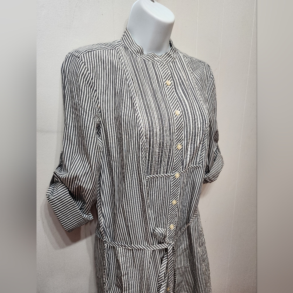 Gap Shirt Dress Medium Striped Gray White Casual Office Lightweight C330 - Picture 2 of 5